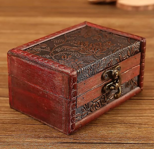 Vintage Wooden Storage Box Treasure Chest Small Keepsakes Jewelry Organiser
