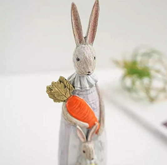1 Pair Resin Rabbit Family Ornament Desk Topper Bunny Statue