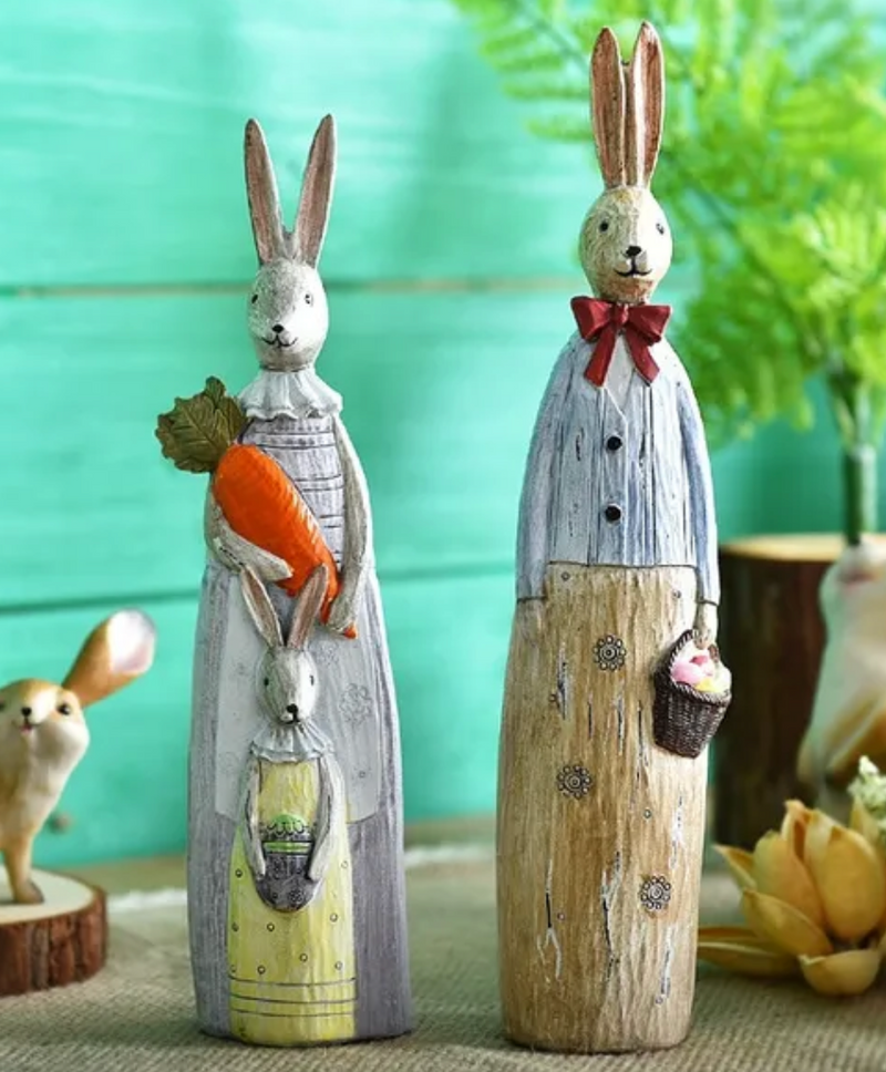 1 Pair Resin Rabbit Family Ornament Desk Topper Bunny Statue