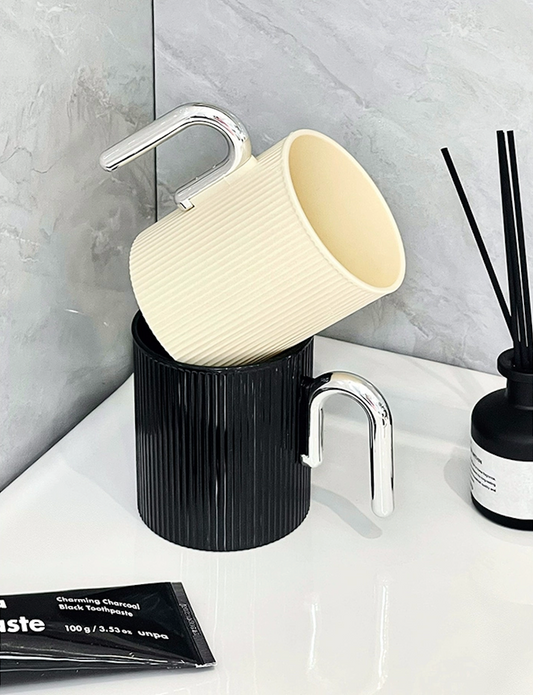 Pair of Toothbrush Holder Black and White Cups Bathroom Accessory
