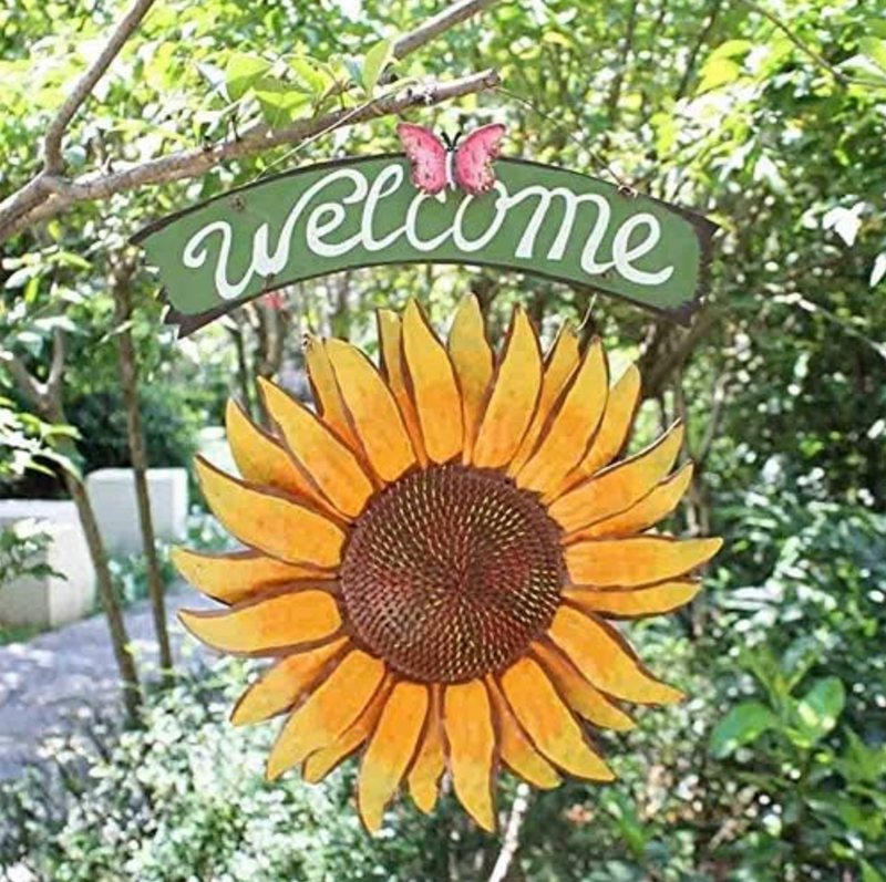 European Pastoral Style Porch Garden Wrought Iron Welcome Sun Flower Sign