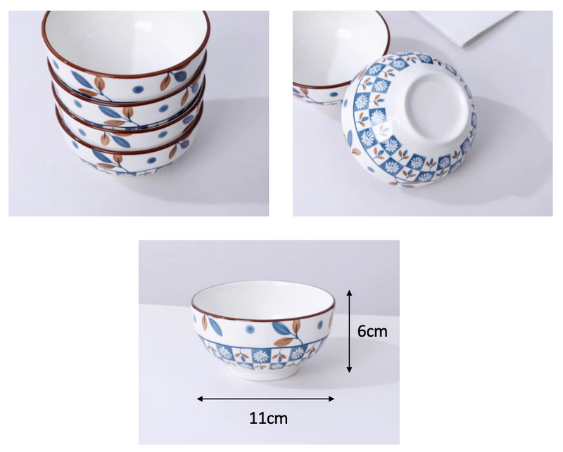 4 Japanese Style Ceramic Bowls Household Tableware Set