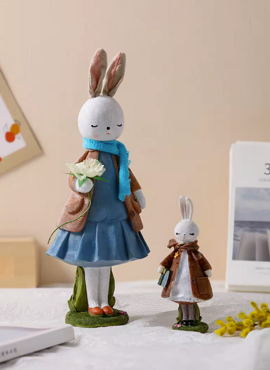 4 Rabbits Resin Figurine Ornament Desktop Decor Artwork Bunny Handcraft