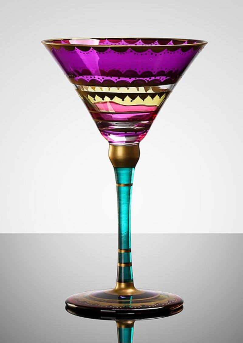 Retro Stemware Drinking Wine Cocktail Bar Color Painting Glass