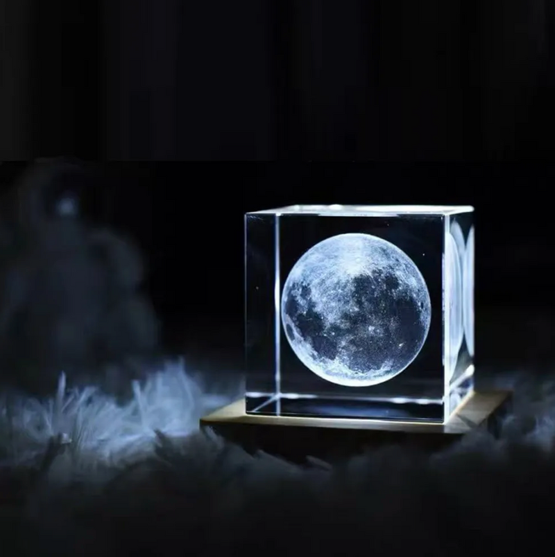 USB 3D Moon Night Light Cube Crystal Table Lamp