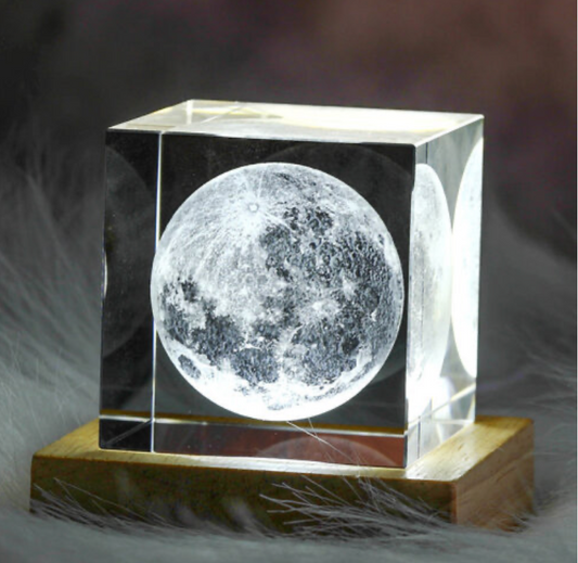 USB 3D Moon Night Light Cube Crystal Table Lamp