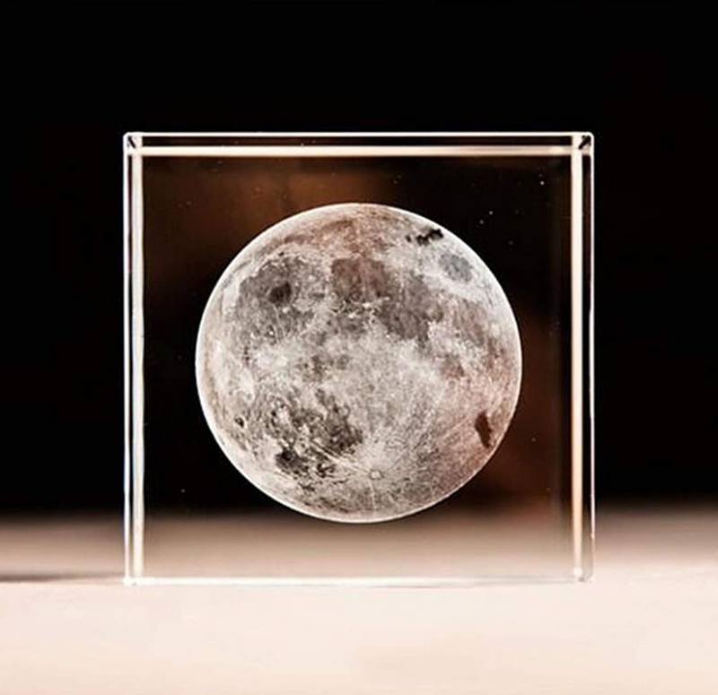 USB 3D Moon Night Light Cube Crystal Table Lamp