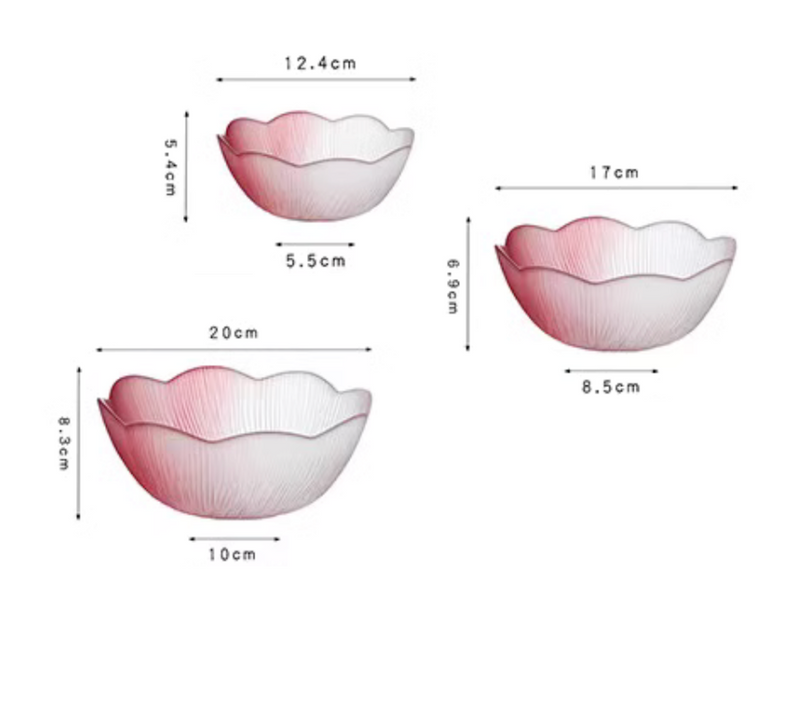 3 Pieces Japanese Gradient Glass Floral Fruit Bowl