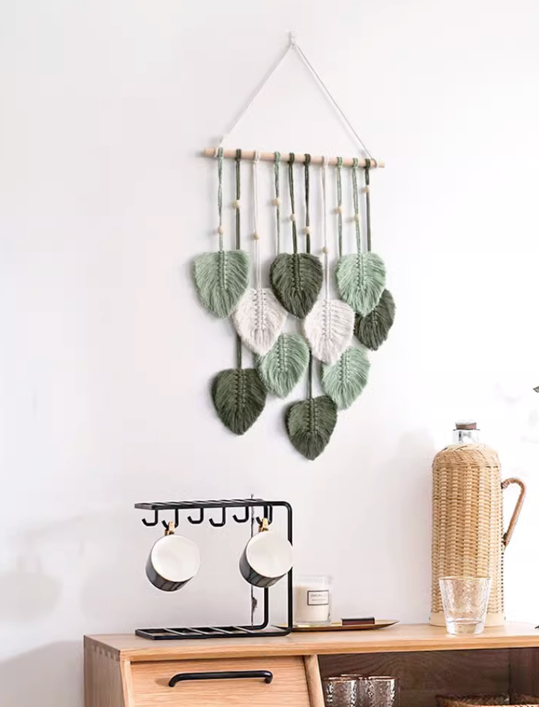 Macrame Wall Hanging Boho Woven Leaf Feather Tapestry Home Decorations