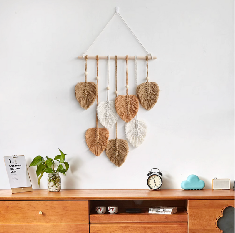 Macrame Wall Hanging Boho Woven Leaf Feather Tapestry Home Decorations