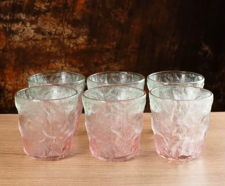 6 Pieces Minimalist Curvy Glacier Crystal Textured Glass Water Cup