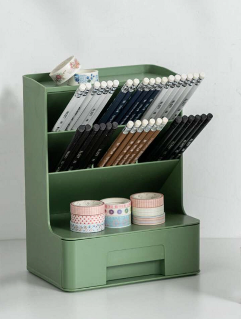 Multi-Functional Pen Holder Stationery Storage Rack Box with Drawer Design
