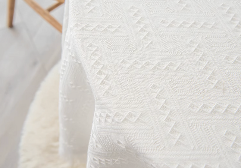 Boho Macrame White Lace Cotton Tablecloth with Tassel