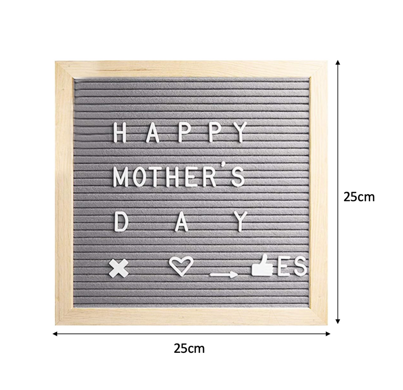 Square Letter Board Natural Oak Wood Frame Grey Background Changeable White Letters