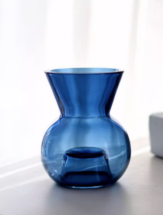 Transparent Blue Multi-functions Glass Candle Holder Flower Tabletop Vase