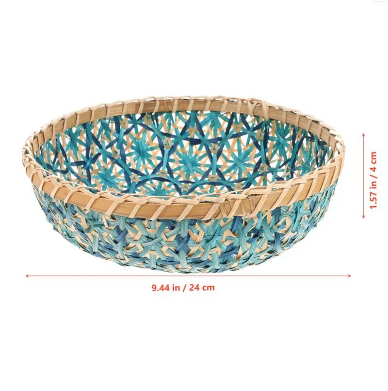 Natural Colorful Woven Round Bamboo Basket Fruit Bowl Storage Tray