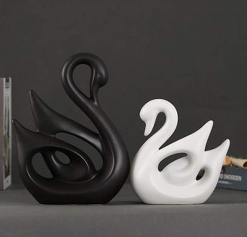 Pair of Swan Ceramics Figurines Sculpture Statue Collectible Craft Art for Home Decor