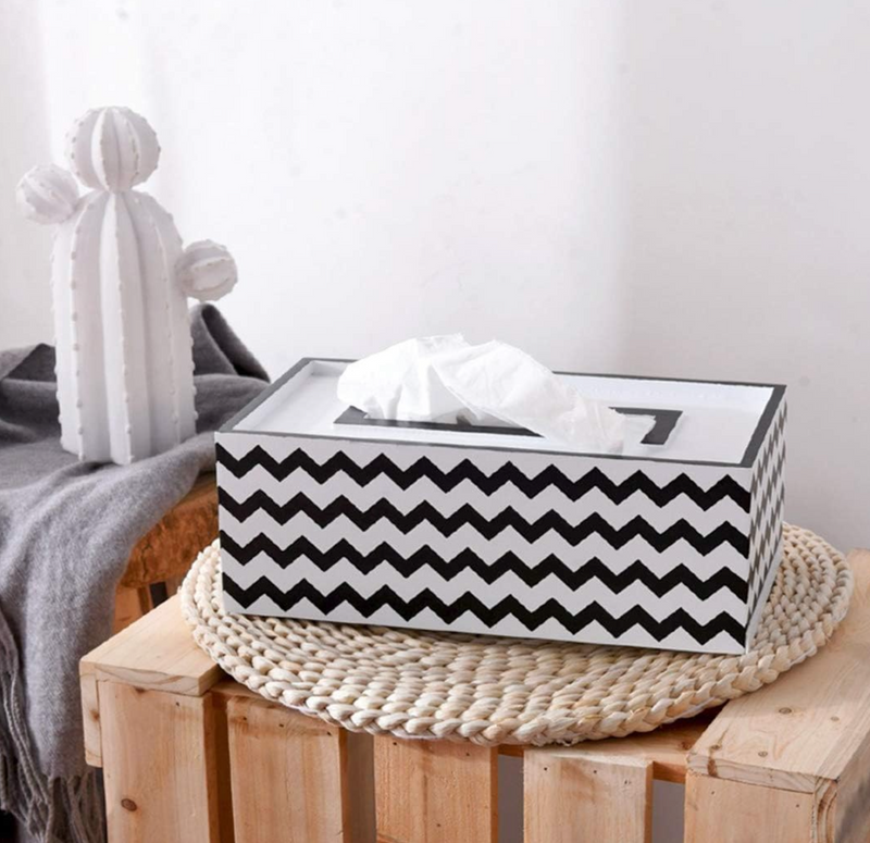 Rectangle Simple Design Black and White Wooden Tissue Box