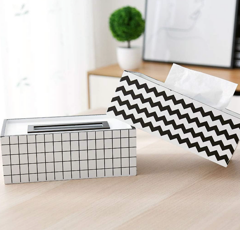 Rectangle Simple Design Black and White Wooden Tissue Box