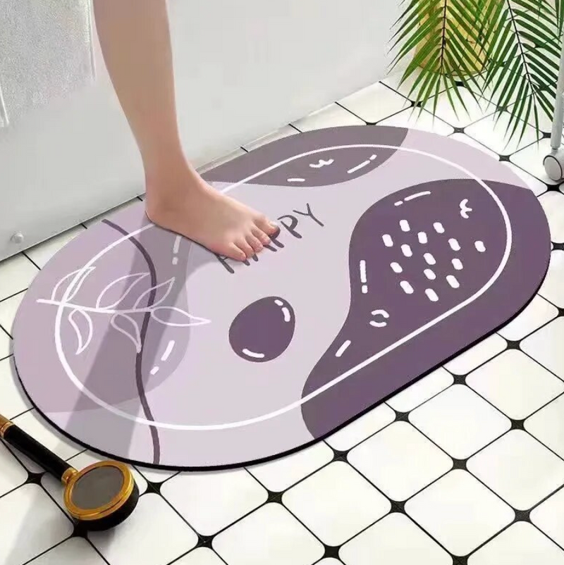 Oval Bathroom Rugs Water Absorption with Non Slip Floor Mat Diatomaceous Mud Bath Mat
