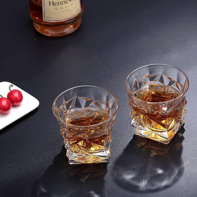 Pair of Transparent Crystal Wine Whisky Glasses