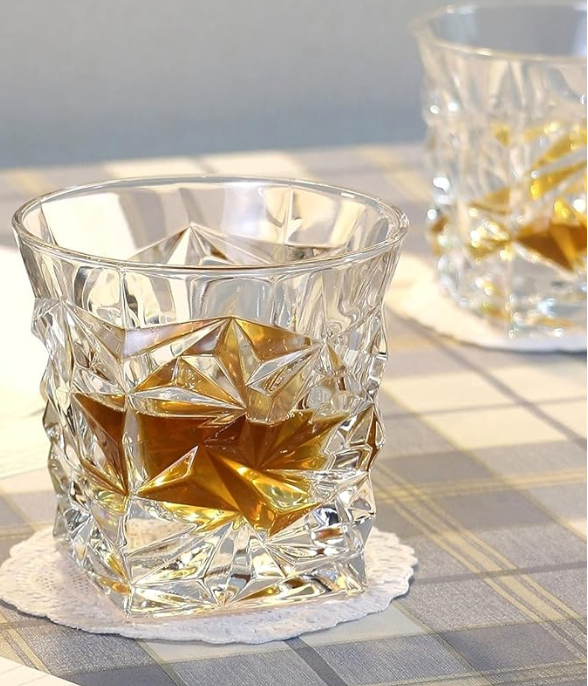 Pair of Transparent Crystal Wine Whisky Glasses