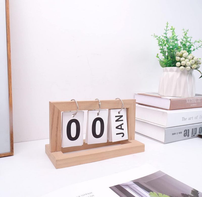 Wooden Perpetual Flip Desk Calendar Simple Style Daily Planner