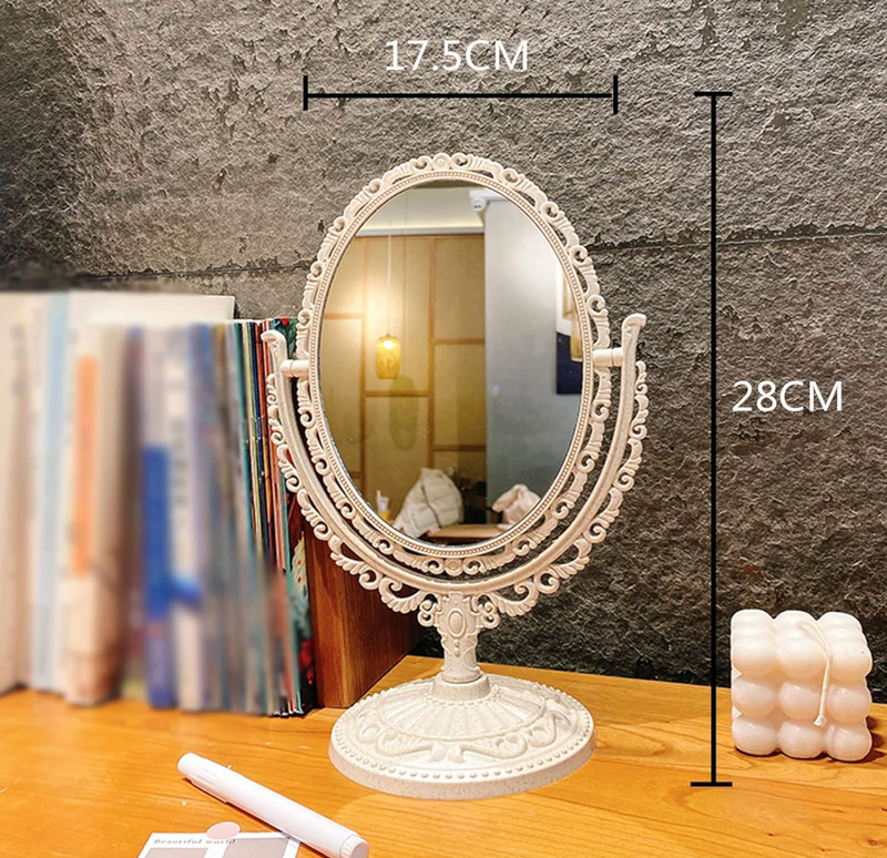 Swivel Double-Sided Vintage Makeup Mirror Floral Table Top with Stand