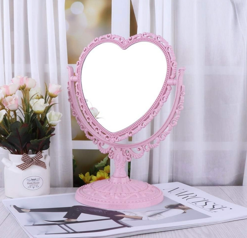 Swivel Double-Sided Vintage Makeup Mirror Floral Table Top with Stand