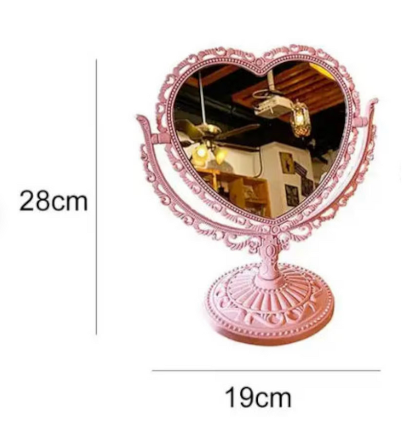 Swivel Double-Sided Vintage Makeup Mirror Floral Table Top with Stand