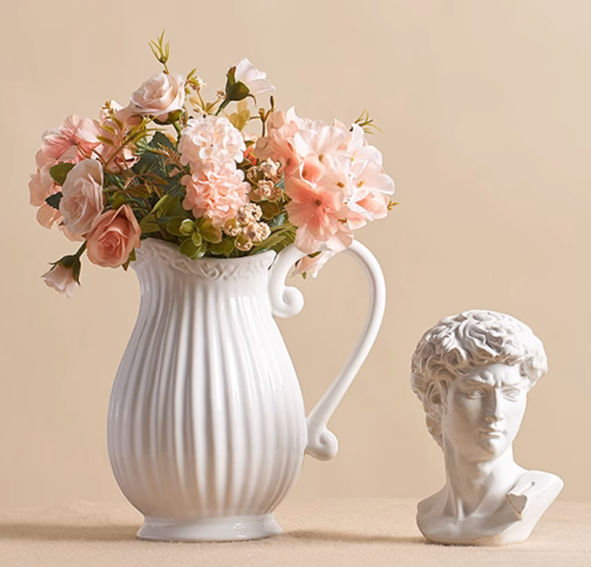 White Ceramic Vases with Handle For Flower Arrangement