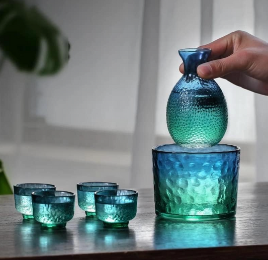 Frosted Fingerprint Japanese-style Wine Glasses Sake Bottle Glass Set