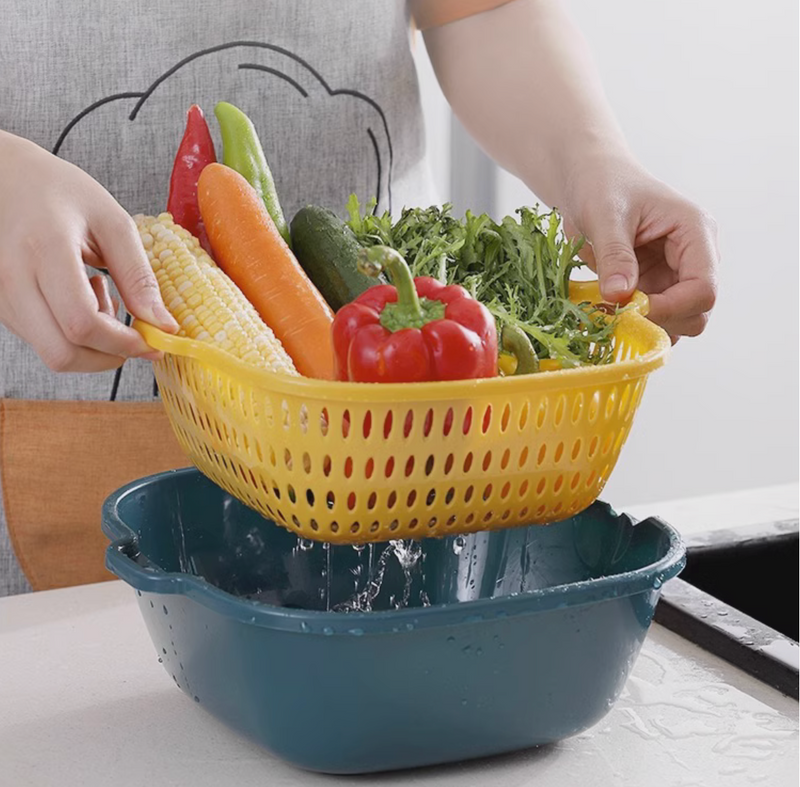 Collapsible 3 Double-Layered Drains Basket Kitchen Storage Washing Fruit And Vegetable