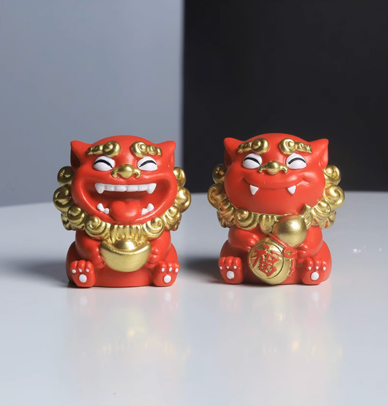 Feng Shui Ornaments A Pair of Lions Statues Resin Guardian Asian Decor