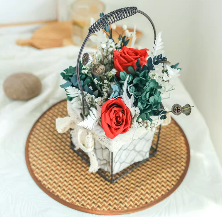 Artificial Flowers With Basket Flower Arrangement Decoration