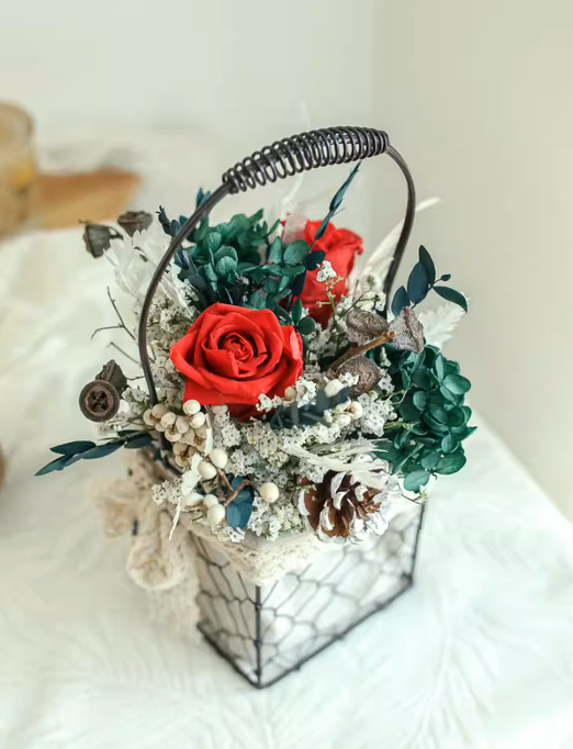 Artificial Flowers With Basket Flower Arrangement Decoration