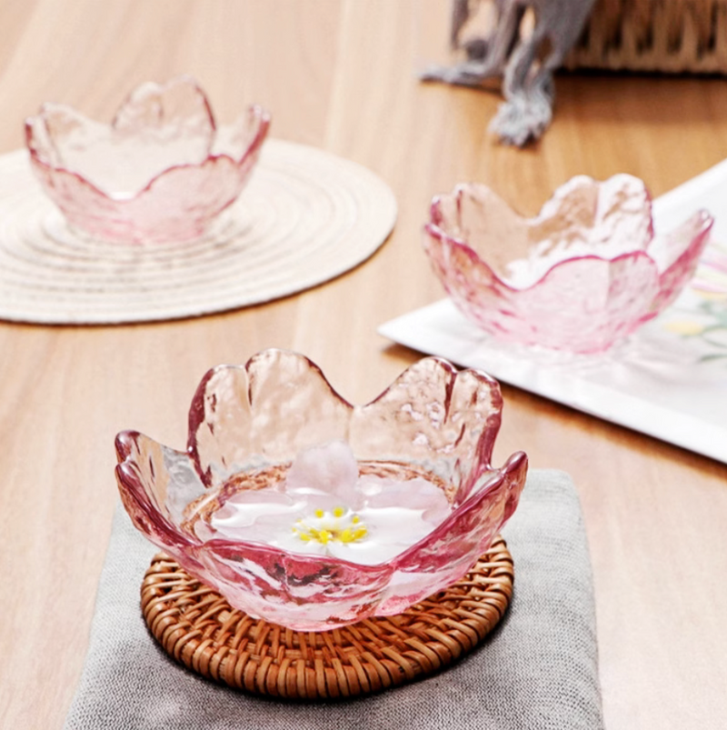 Pink Cute Sakura Shaped Glass 6 Bowls in a Set Dish