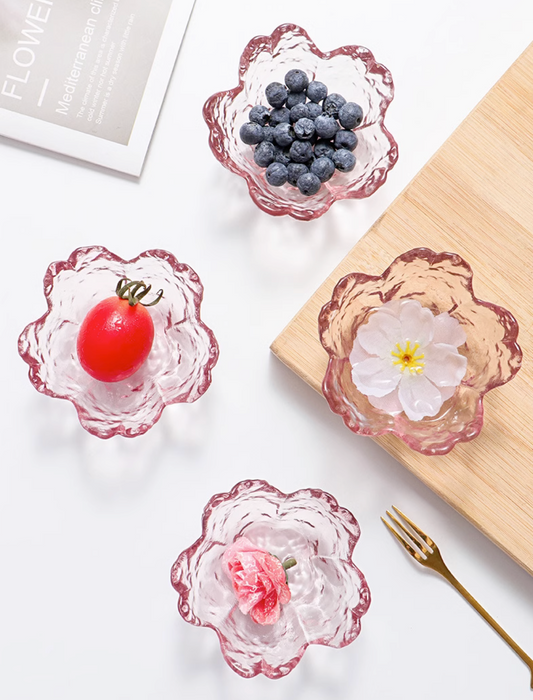 Pink Cute Sakura Shaped Glass 6 Bowls in a Set Dish