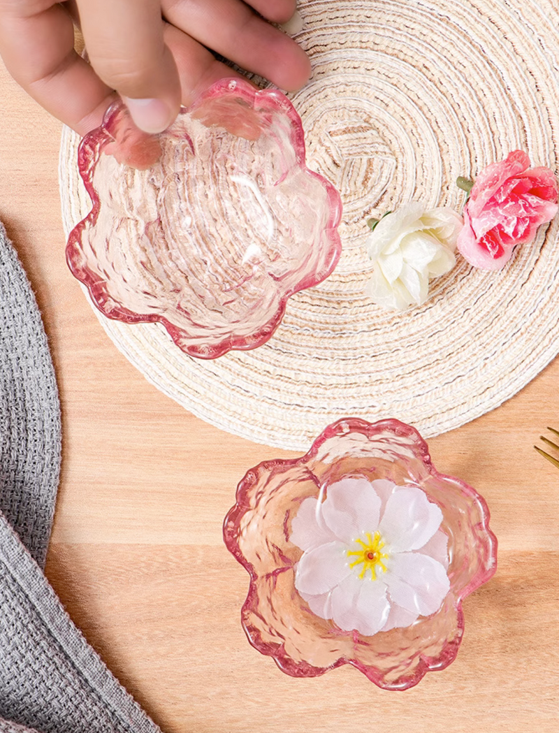 Pink Cute Sakura Shaped Glass 6 Bowls in a Set Dish