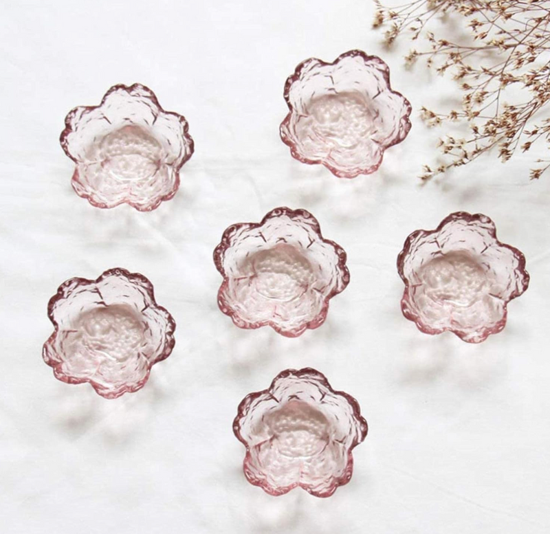 Pink Cute Sakura Shaped Glass 6 Bowls in a Set Dish