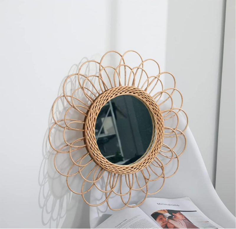 48cm Hanging Mirror Rattan Sunflower Circular Wall Mounted Mirror