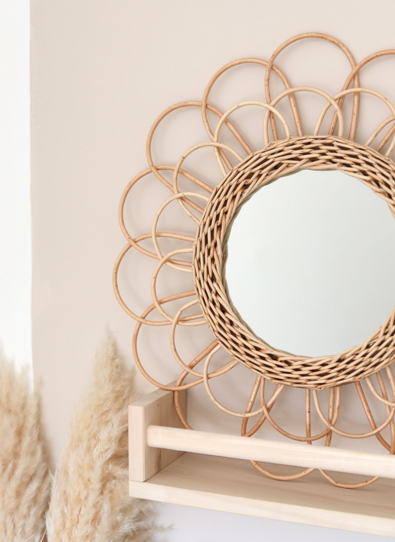 48cm Hanging Mirror Rattan Sunflower Circular Wall Mounted Mirror