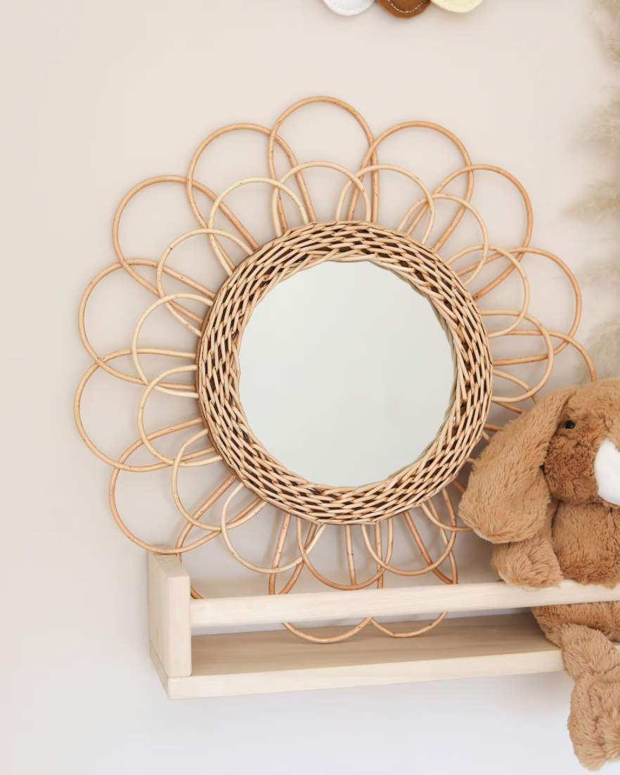 48cm Hanging Mirror Rattan Sunflower Circular Wall Mounted Mirror