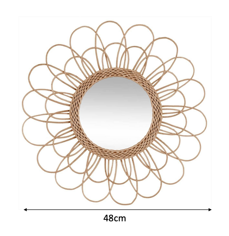 48cm Hanging Mirror Rattan Sunflower Circular Wall Mounted Mirror