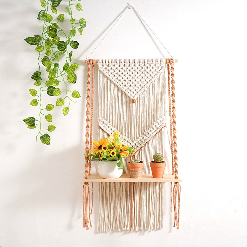 Wall Decor Hanging Shelf Cotton Rope Tassel Plant Holder