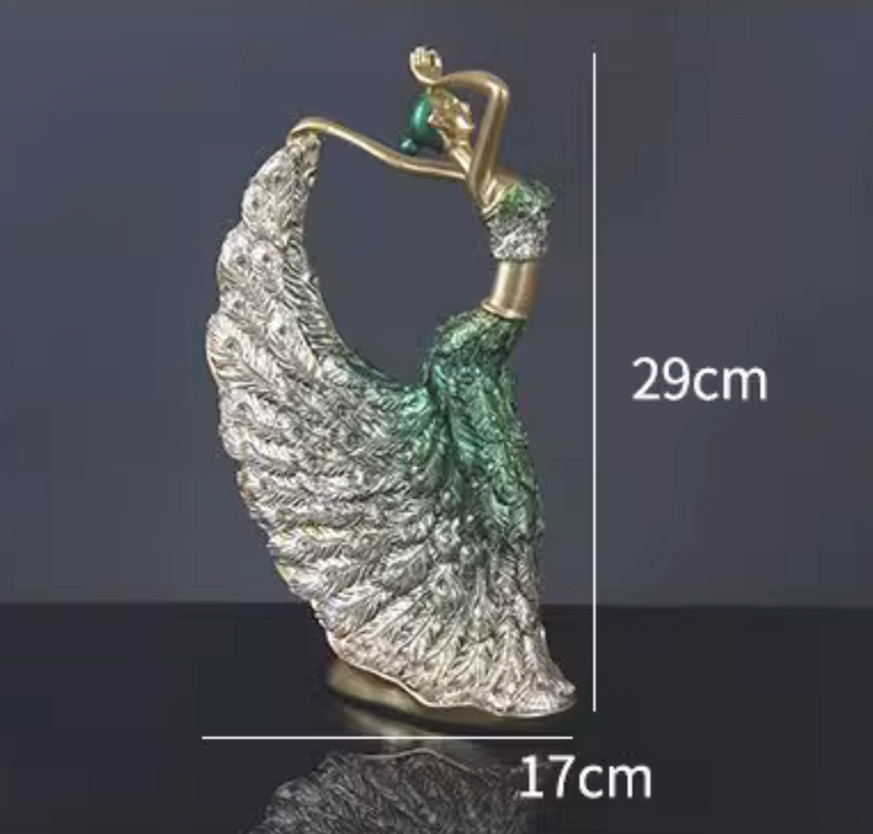 Dancing Girl  with Peacock Dress Sculpture Classical Ornament