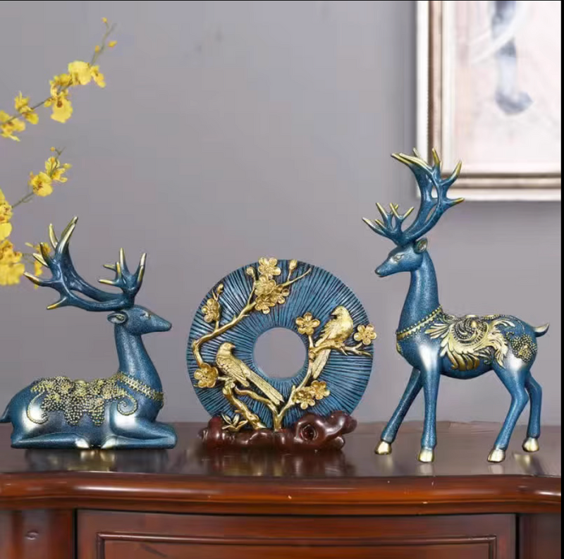 3 Piece Deer Statue Resin Figurine Animal Sculpture for Desktop Ornament