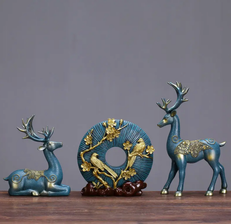 3 Piece Deer Statue Resin Figurine Animal Sculpture for Desktop Ornament