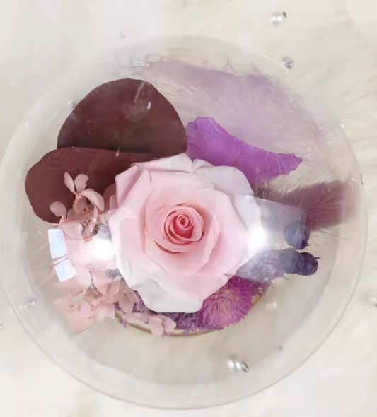 Dried Flower Preserved Rose Glass Dome Table Display