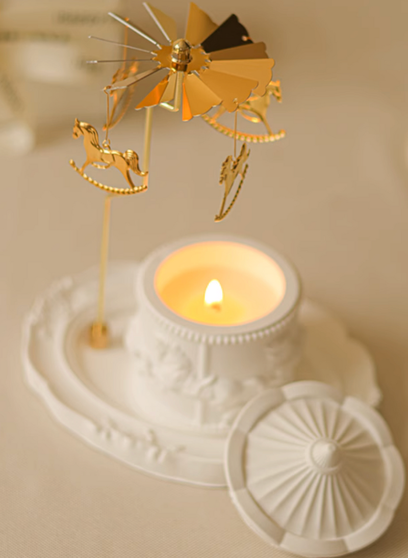 Spinning Golden Candle Holder with Tray Rotating Metal Tea Light Candle Holder